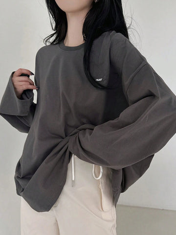 DAZY Women's Loose Fit Drop Shoulder Tee With Slogan Print