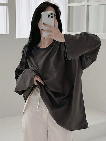 DAZY Women's Loose Fit Drop Shoulder Tee With Slogan Print