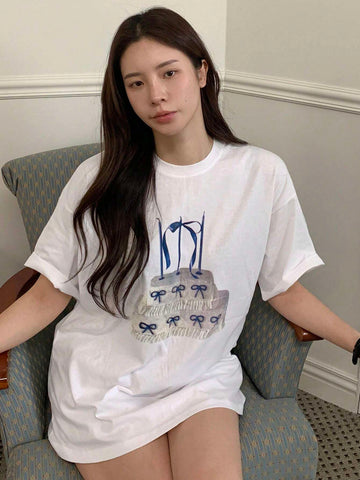 DAZY Women's Loose Fit Short Sleeve T-Shirt With Printed Pattern