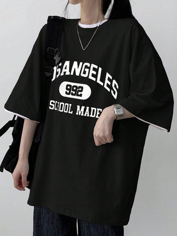 DAZY Women's Loose Fit Street Style Big Letter Print T-Shirt