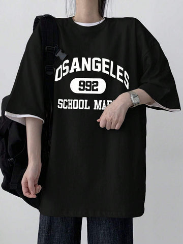 DAZY Women's Loose Fit Street Style Big Letter Print T-Shirt