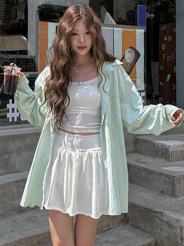 DAZY Women's Loose Fit Striped Button-Up Shirt, Simple Style With Fresh And Elegant Elegant For All Occasions