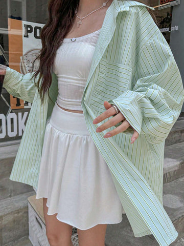 DAZY Women's Loose Fit Striped Button-Up Shirt, Simple Style With Fresh And Elegant Elegant For All Occasions