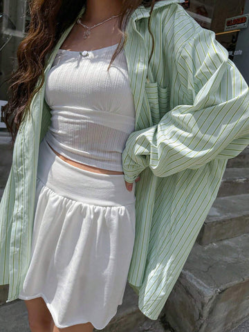 DAZY Women's Loose Fit Striped Button-Up Shirt, Simple Style With Fresh And Elegant Elegant For All Occasions