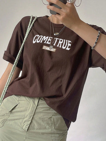 DAZY Women's Loose Short Sleeve Round Neck T-Shirt With Large Floral Print