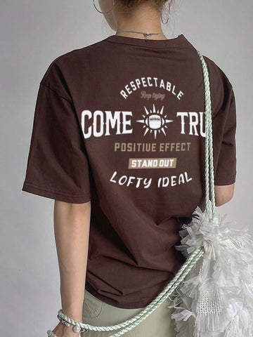 DAZY Women's Loose Short Sleeve Round Neck T-Shirt With Large Floral Print