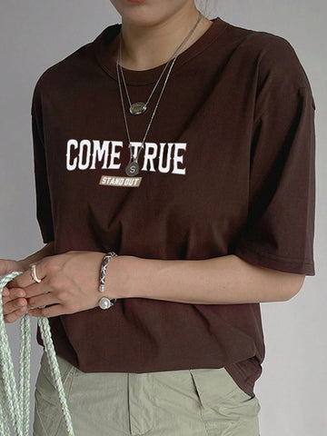 DAZY Women's Loose Short Sleeve Round Neck T-Shirt With Large Floral Print