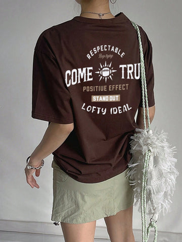 DAZY Women's Loose Short Sleeve Round Neck T-Shirt With Large Floral Print