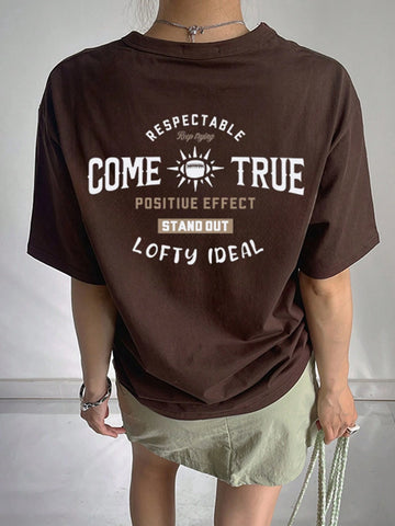 DAZY Women's Loose Short Sleeve Round Neck T-Shirt With Large Floral Print