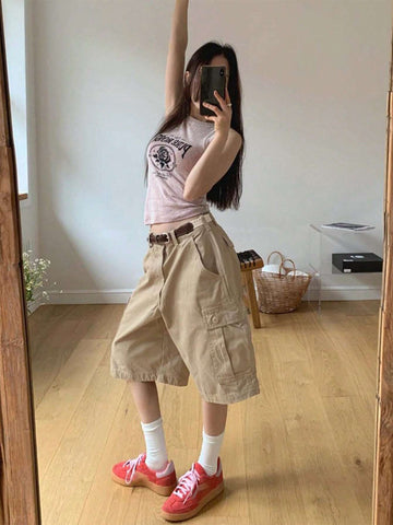 DAZY Women's Low Waist Casual Cargo Pocket Cropped Shorts