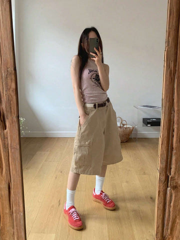 DAZY Women's Low Waist Casual Cargo Pocket Cropped Shorts