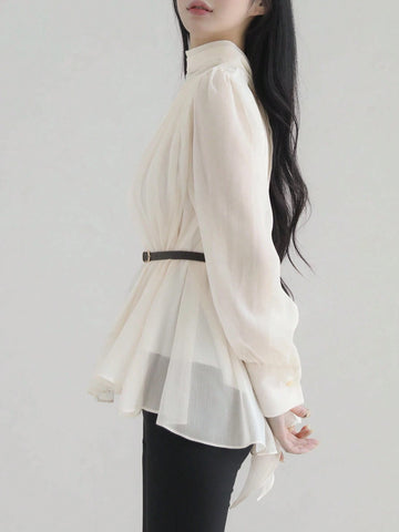 DAZY Women's Minimalist High Neck Long Sleeve Top, Casual Everyday Wear