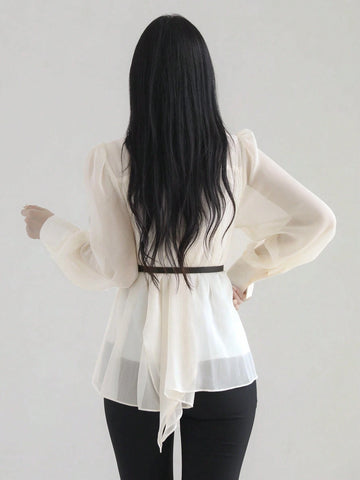 DAZY Women's Minimalist High Neck Long Sleeve Top, Casual Everyday Wear