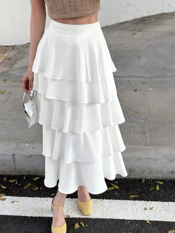 DAZY Women's Multilayered Ruffle Hem Maxi Skirt