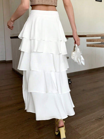 DAZY Women's Multilayered Ruffle Hem Maxi Skirt