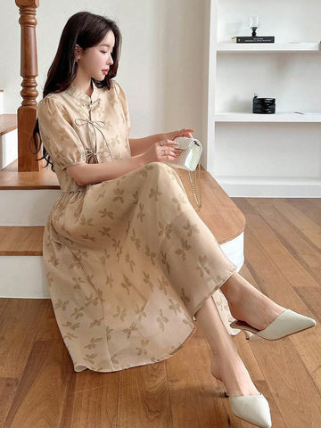 DAZY Women's New Chinese Style Floral Print Top And Skirt Two-Piece Set