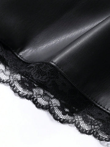 DAZY Women's PU Lace Patchwork Casual Shorts, Minimalist & Fashionable For Everyday Wear