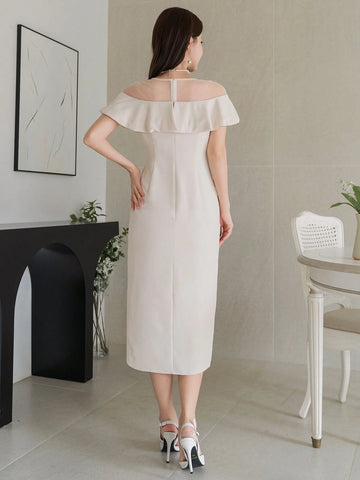 DAZY Women's Patchwork Ruffle Trim Asymmetric Hem Dress