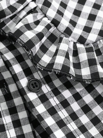 DAZY Women's Peter Pan Collar Ruffle Plaid Loose Shirt