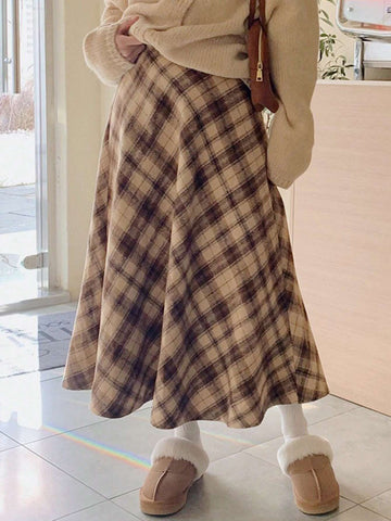 DAZY Women's Plaid A-Line Skirt, Casual Retro Style, Autumn