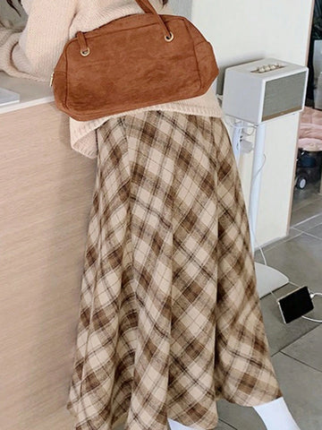 DAZY Women's Plaid A-Line Skirt, Casual Retro Style, Autumn