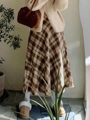 DAZY Women's Plaid A-Line Skirt, Casual Retro Style, Autumn