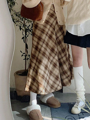 DAZY Women's Plaid A-Line Skirt, Casual Retro Style, Autumn