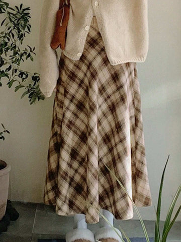 DAZY Women's Plaid A-Line Skirt, Casual Retro Style, Autumn