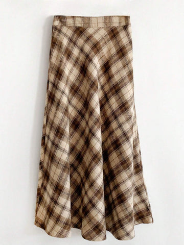 DAZY Women's Plaid A-Line Skirt, Casual Retro Style, Autumn