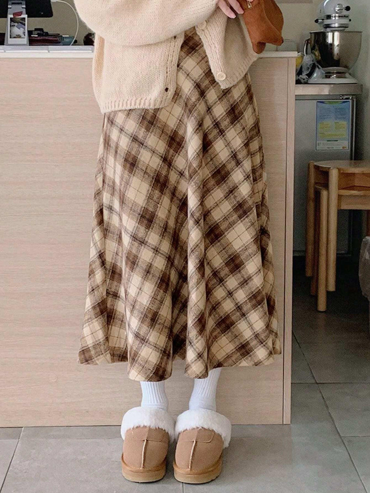 DAZY Women's Plaid A-Line Skirt, Casual Retro Style, Autumn