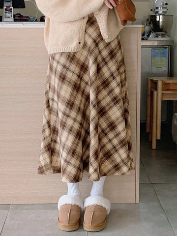 DAZY Women's Plaid A-Line Skirt, Casual Retro Style, Autumn