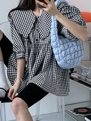 DAZY Women's Plaid Doll Collar Simple Daily Shirt