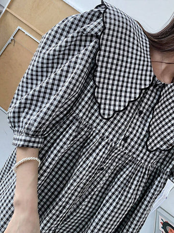 DAZY Women's Plaid Doll Collar Simple Daily Shirt