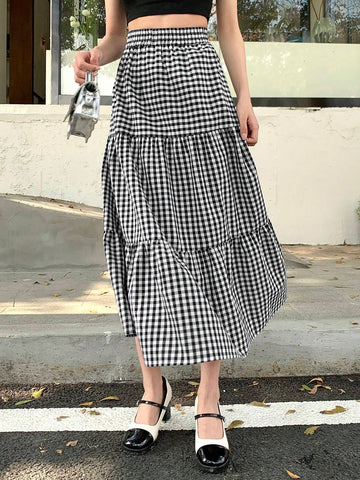 DAZY Women's Plaid Long Skirt
