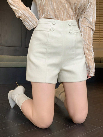 DAZY Women's Plain Rivet Textured Shorts, Minimalist Style For Casual Everyday Wear