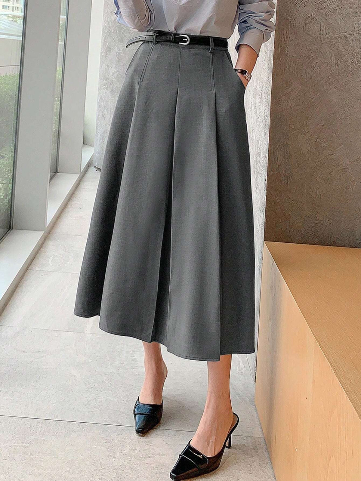 DAZY Women's Plain Ruched A-Line Skirt