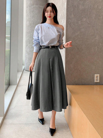 DAZY Women's Plain Ruched A-Line Skirt