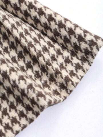 DAZY Women's Pleated Houndstooth Print Skirt, Casual Spring Autumn