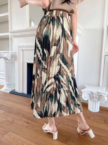 DAZY Women's Pleated Skirt With Plant Print