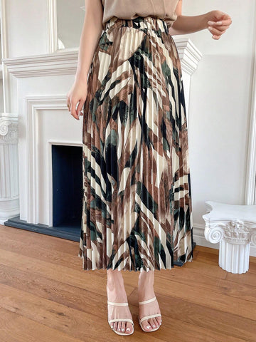 DAZY Women's Pleated Skirt With Plant Print