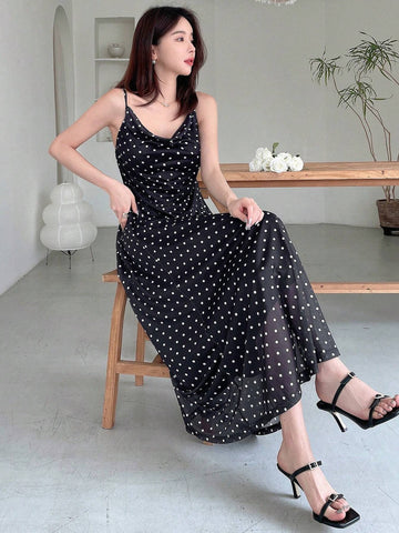 DAZY Women's Polka Dot Printed Summer Cami Dress