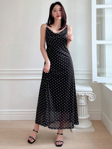 DAZY Women's Polka Dot Printed Summer Cami Dress