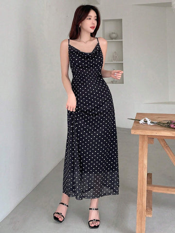 DAZY Women's Polka Dot Printed Summer Cami Dress
