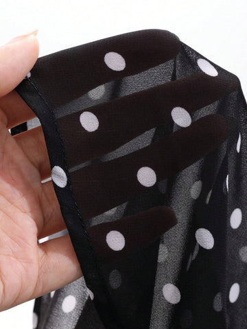 DAZY Women's Polka Dot Sheer Long Sleeve 3D Floral Blouse