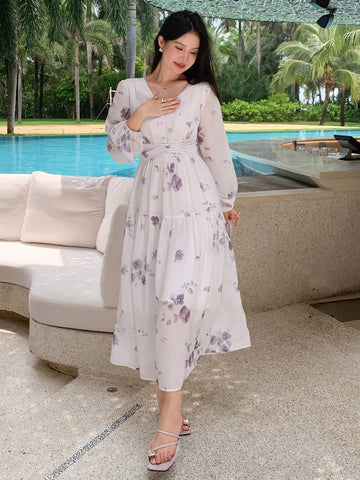 DAZY Women's Random Floral Printed Elegant Dress