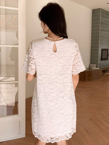 DAZY Women's Round Neck Lace Panel Stylish Dress Suitable For Daily Wear