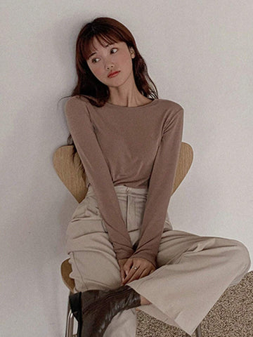 DAZY Women's Round Neck Long Sleeve T-Shirt