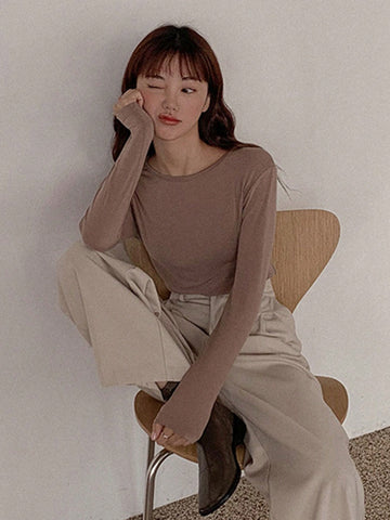 DAZY Women's Round Neck Long Sleeve T-Shirt