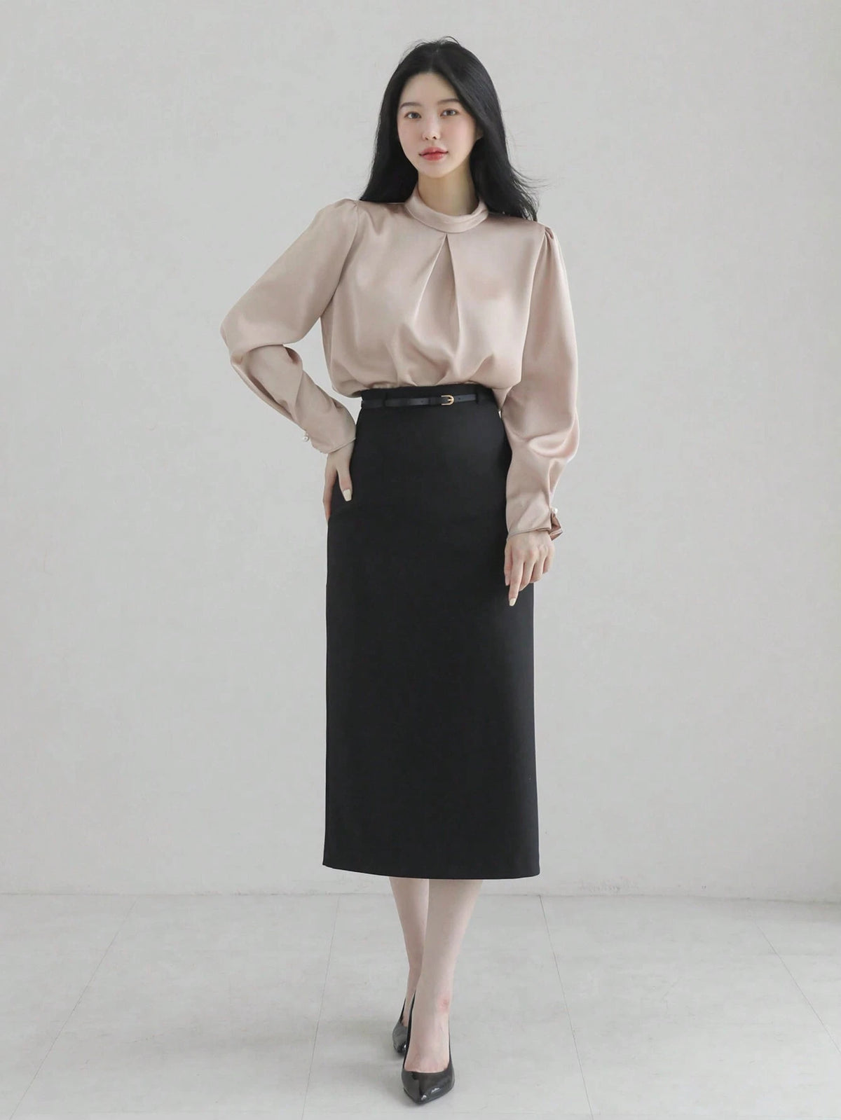 DAZY Women's Satin High Collar Elegant Blouse