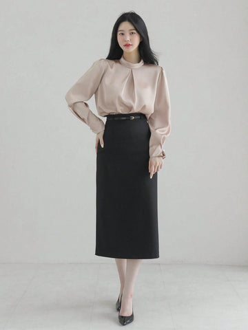 DAZY Women's Satin High Collar Elegant Blouse